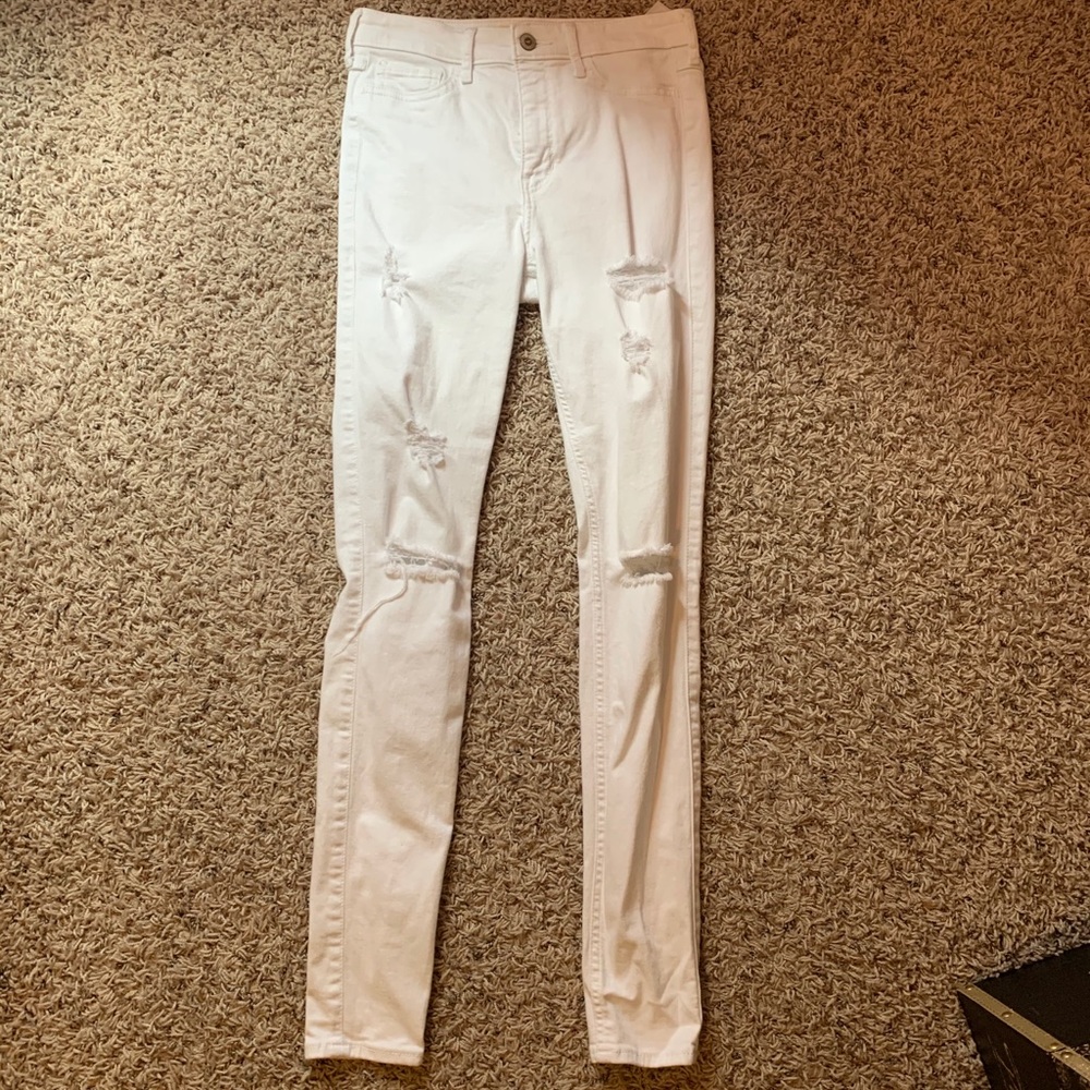Hollister High Rise Distressed White Skinny Jeans